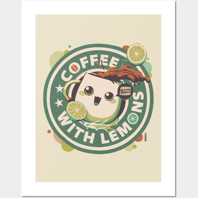 Lemon Coffee Cute Caffeine Lover Wall Art by raffaus